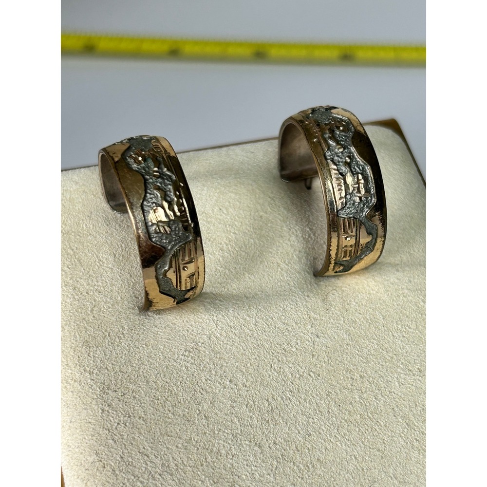 Tom Sylvia Kee Navajo Sterling 12K GF Storyteller Hoop Earrings Vintage